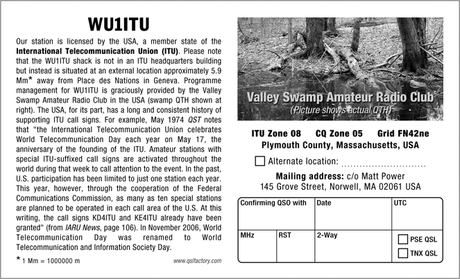 WU1ITU QSL card, side B